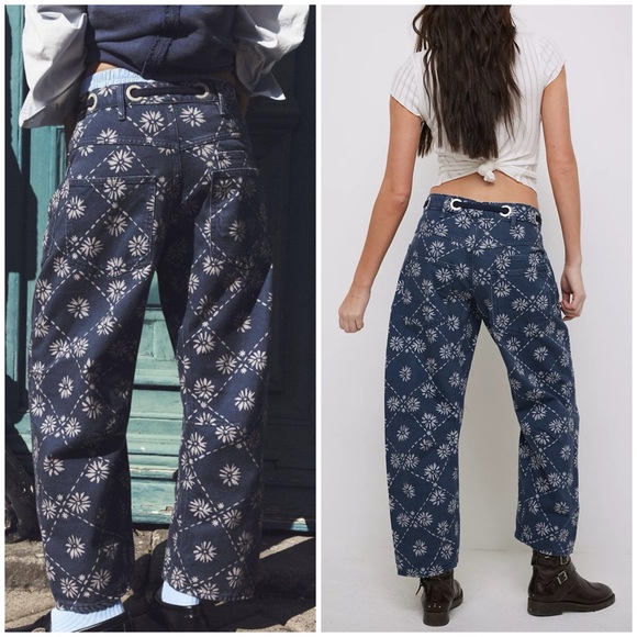 We The Free Moxie Printed Low-Slung Barrel Jeans in Wallpaper Geo SZ 26 - Picture 2 of 8